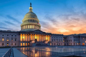United States Capitol Building with sunset