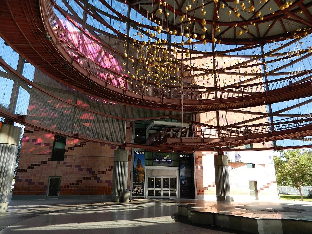 inside the rotunda outside the main entrance of California Science Center